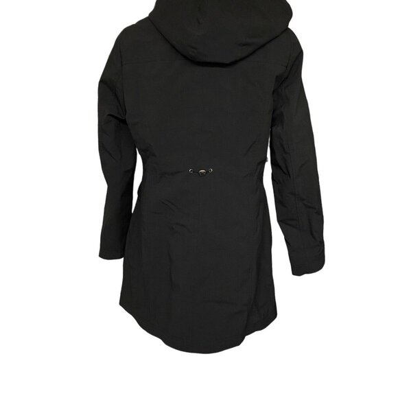 Forcaster of Boston Hooded Black Rain Coat Quilted Lining Cinched Waist M - Picture 3 of 11